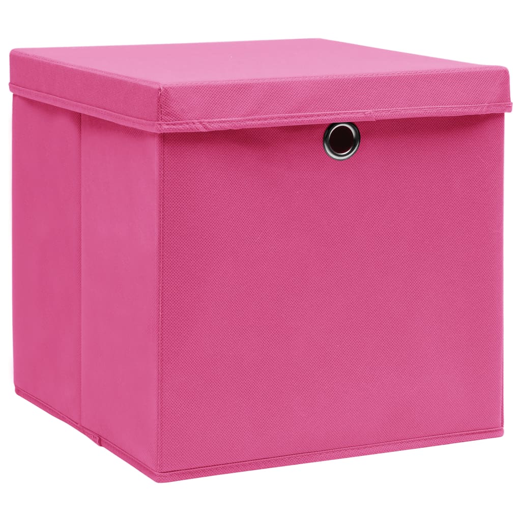 vidaXL Storage Boxes with Lids 10 pcs Pink 32x32x32 cm Fabric