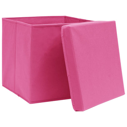 vidaXL Storage Boxes with Lids 10 pcs Pink 32x32x32 cm Fabric