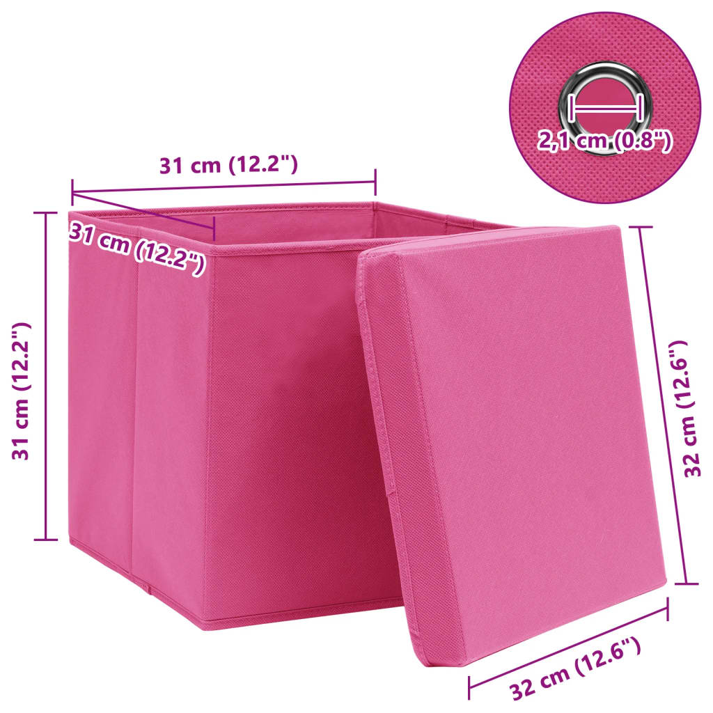 vidaXL Storage Boxes with Lids 10 pcs Pink 32x32x32 cm Fabric