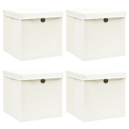 vidaXL Storage Boxes with Lids 4 pcs White 32x32x32 cm Fabric