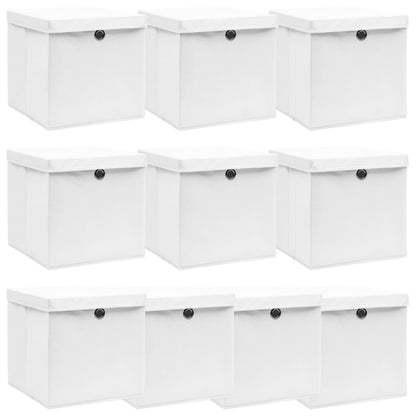 vidaXL Storage Box | Set of 10 | White | Non-woven fabric (100% polyester)