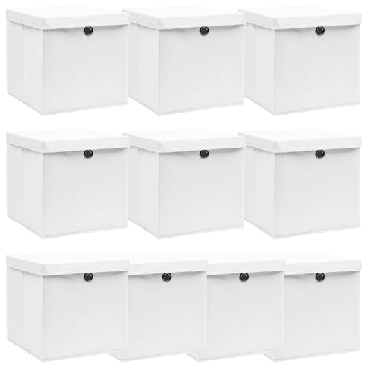 vidaXL Storage Box | Set of 10 | White | Non-woven fabric (100% polyester)
