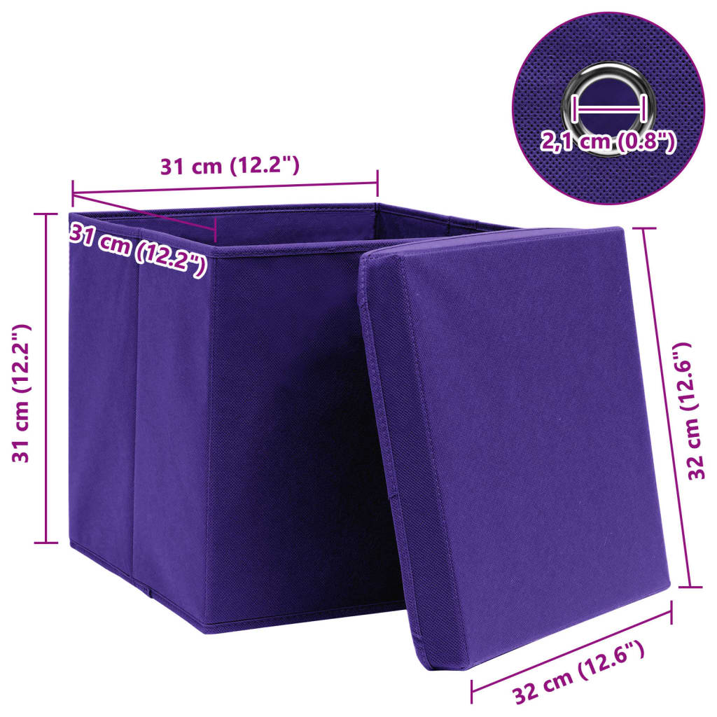 vidaXL Storage Boxes with Lids 4 pcs Purple 32x32x32 cm Fabric