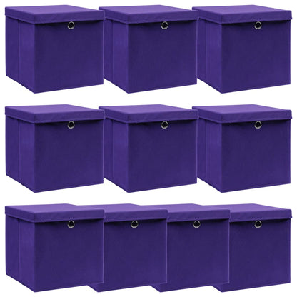 vidaXL Storage Boxes with Lids 10 pcs Purple 32x32x32 cm Fabric