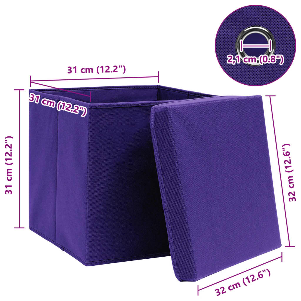 vidaXL Storage Boxes with Lids 10 pcs Purple 32x32x32 cm Fabric