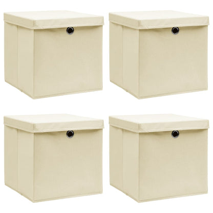 vidaXL Storage Boxes with Lid 4 pcs Cream 32x32x32 cm Fabric