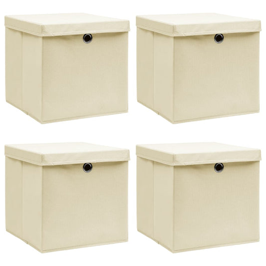 vidaXL Storage Boxes with Lid 4 pcs Cream 32x32x32 cm Fabric