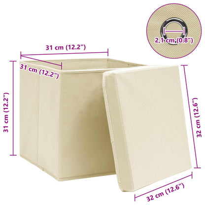 vidaXL Storage Boxes with Lid 10 pcs Cream 32x32x32 cm Fabric