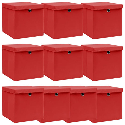 vidaXL Storage Box |  Set of 10 | Red | Non-woven fabric (100% polyester)