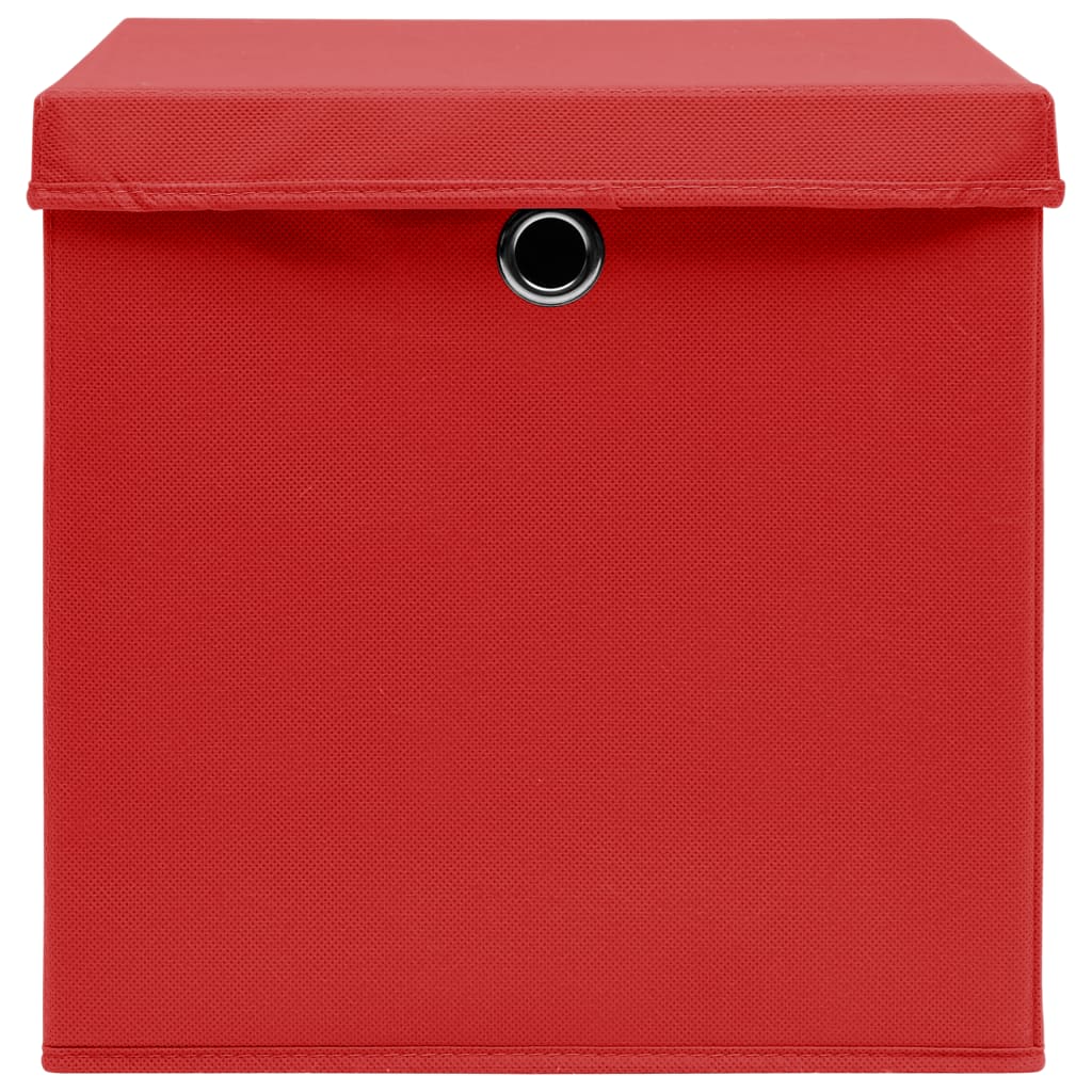 vidaXL Storage Boxes with Lids 10 pcs Red 32x32x32 cm Fabric
