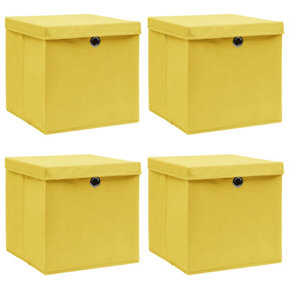 vidaXL Storage Boxes with Lids 4 pcs Yellow 32x32x32 cm Fabric