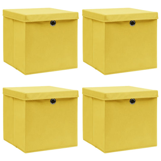 vidaXL Storage Boxes with Lids 4 pcs Yellow 32x32x32 cm Fabric