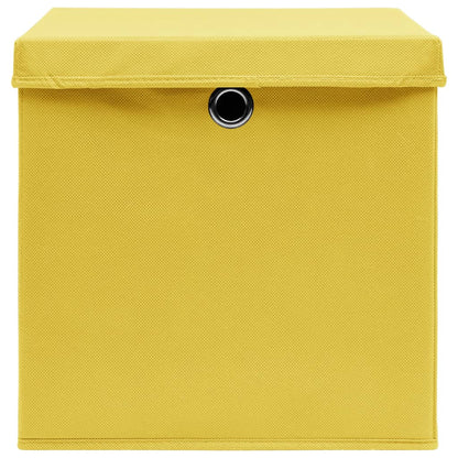 vidaXL Storage Boxes with Lids 4 pcs Yellow 32x32x32 cm Fabric