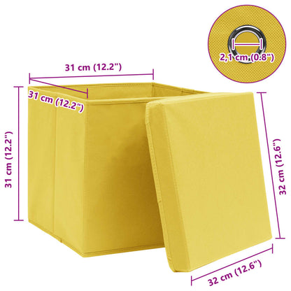 vidaXL Storage Boxes with Lids 4 pcs Yellow 32x32x32 cm Fabric