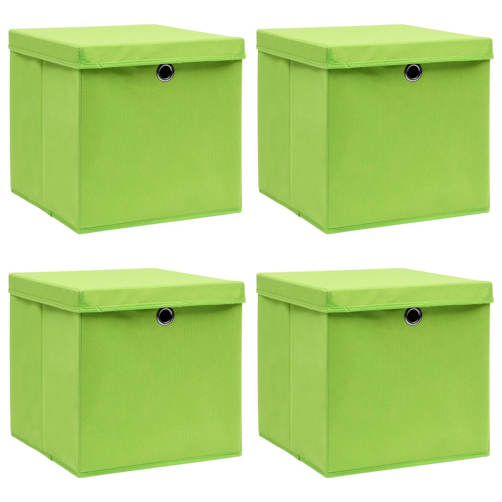 vidaXL Storage Boxes with Lids 4 pcs Green 32x32x32 cm Fabric
