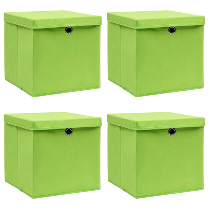 vidaXL Storage Boxes with Lids 4 pcs Green 32x32x32 cm Fabric