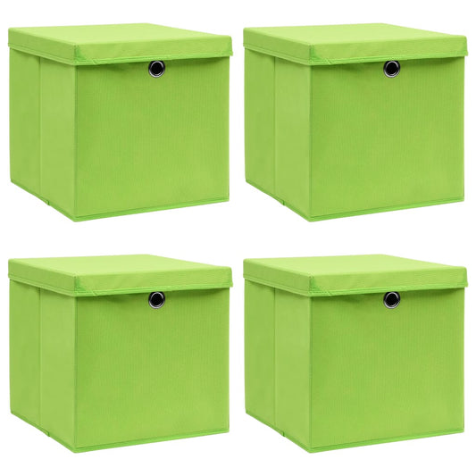 vidaXL Storage Box | Set of 4 | Green | Non-woven fabric | Medium | Foldable