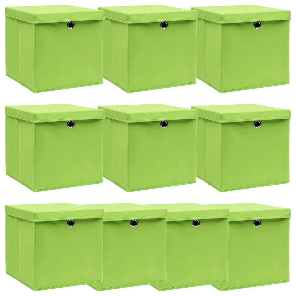 vidaXL Storage Box | Set of 10 | Green | Non-woven fabric (100% polyester)