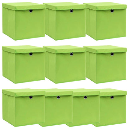 vidaXL Storage Box | Set of 10 | Green | Non-woven fabric (100% polyester)