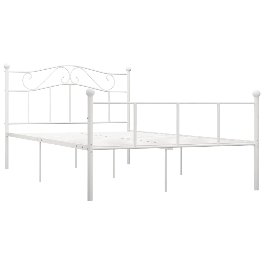 vidaXL Bed Frame | White | Metal | Double | Durable | Bed Frame | Rectangular