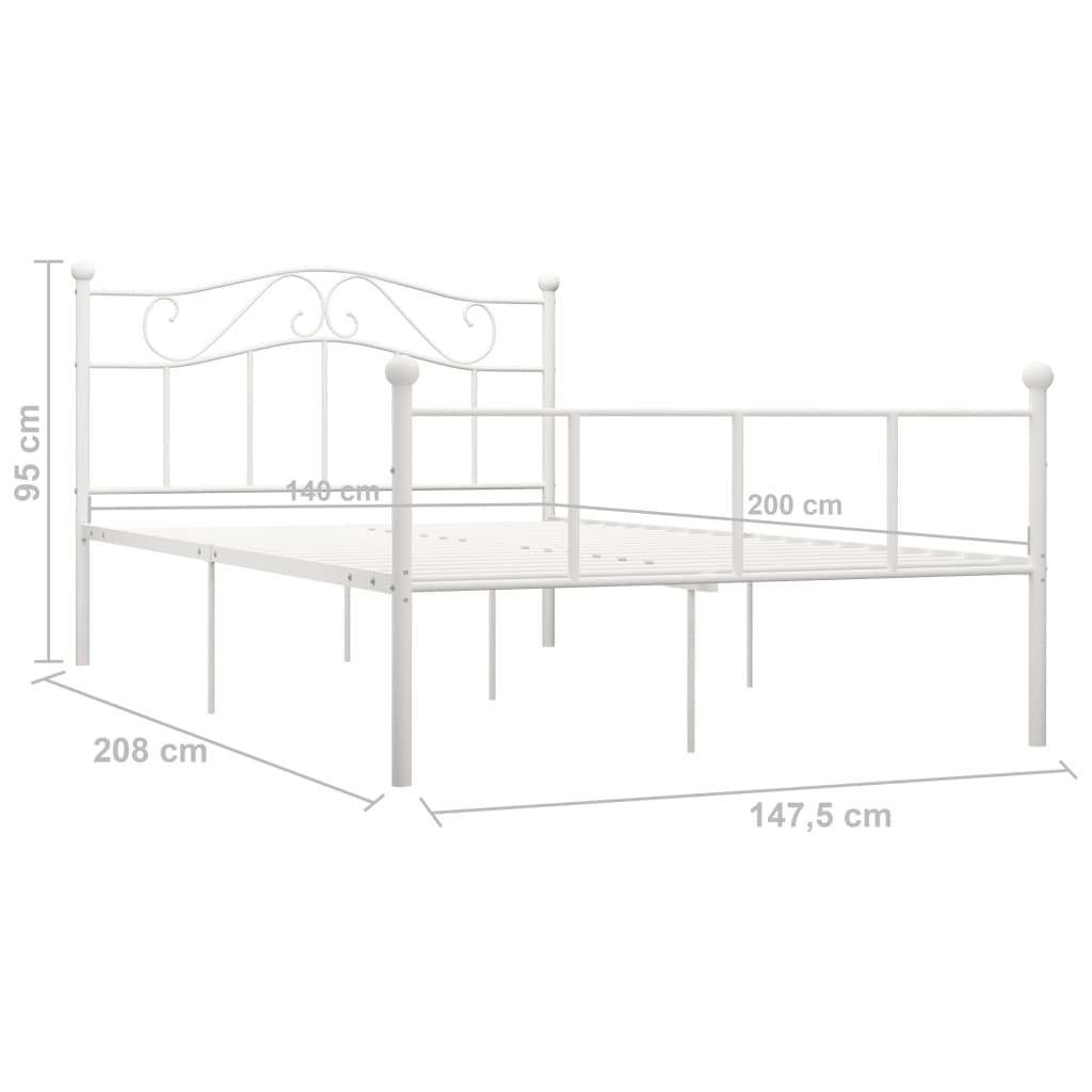 vidaXL Bed Frame | White | Metal | Double | Durable | Bed Frame | Rectangular