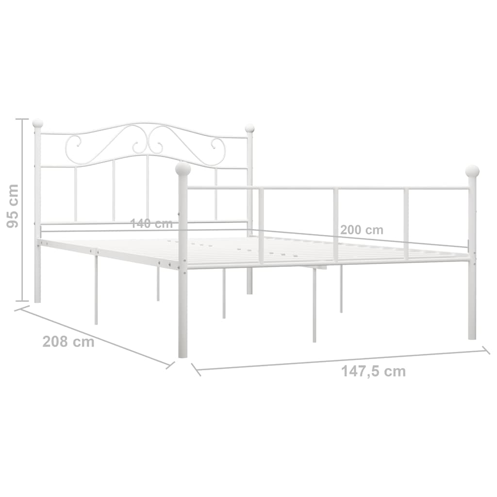 284519 vidaXL Bed Frame without Mattress White Metal 140x200 cm