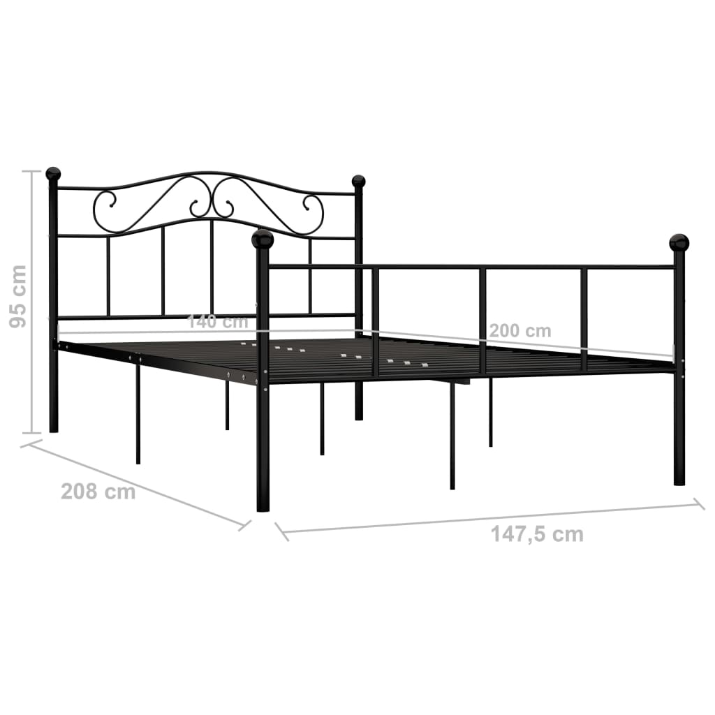 284526 vidaXL Bed Frame without Mattress Black Metal 140x200 cm