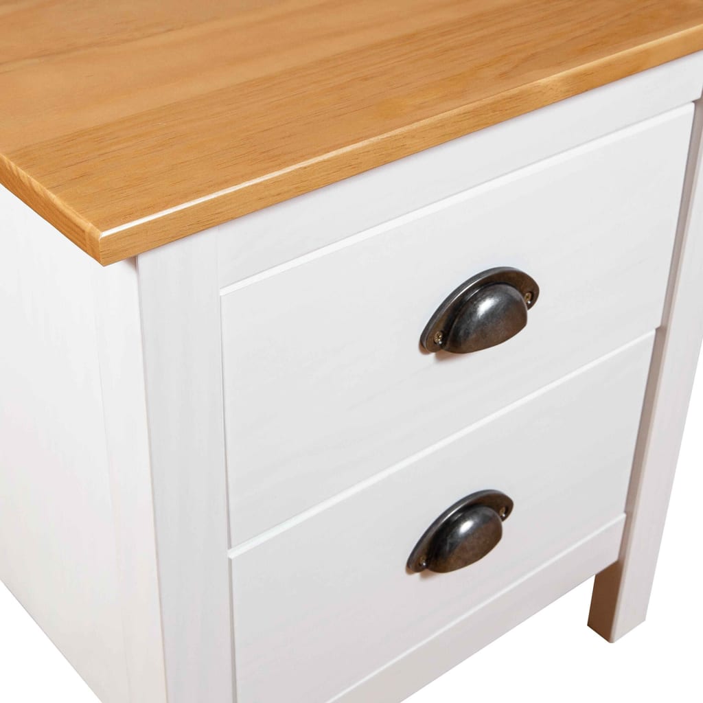 vidaXL Bedside Cabinet | White and honey brown | Solid pine wood | Medium