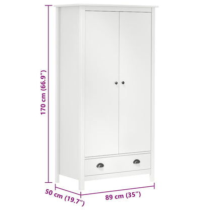 288948 vidaXL 2-Door Wardrobe "Hill" White 89x50x170 cm Solid Pine Wood