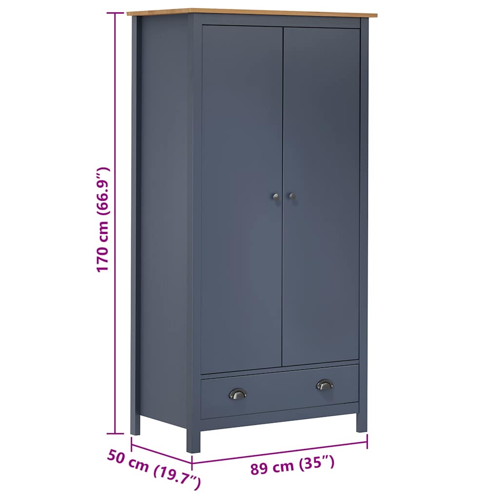 288949 vidaXL 2-Door Wardrobe "Hill" Grey 89x50x170 cm Solid Pine Wood