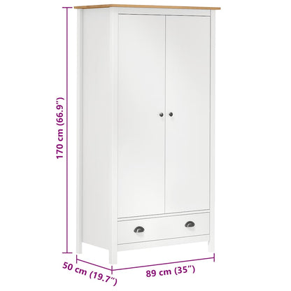 vidaXL 2-Door Wardrobe Hill White 89x50x170 cm Solid Pine Wood