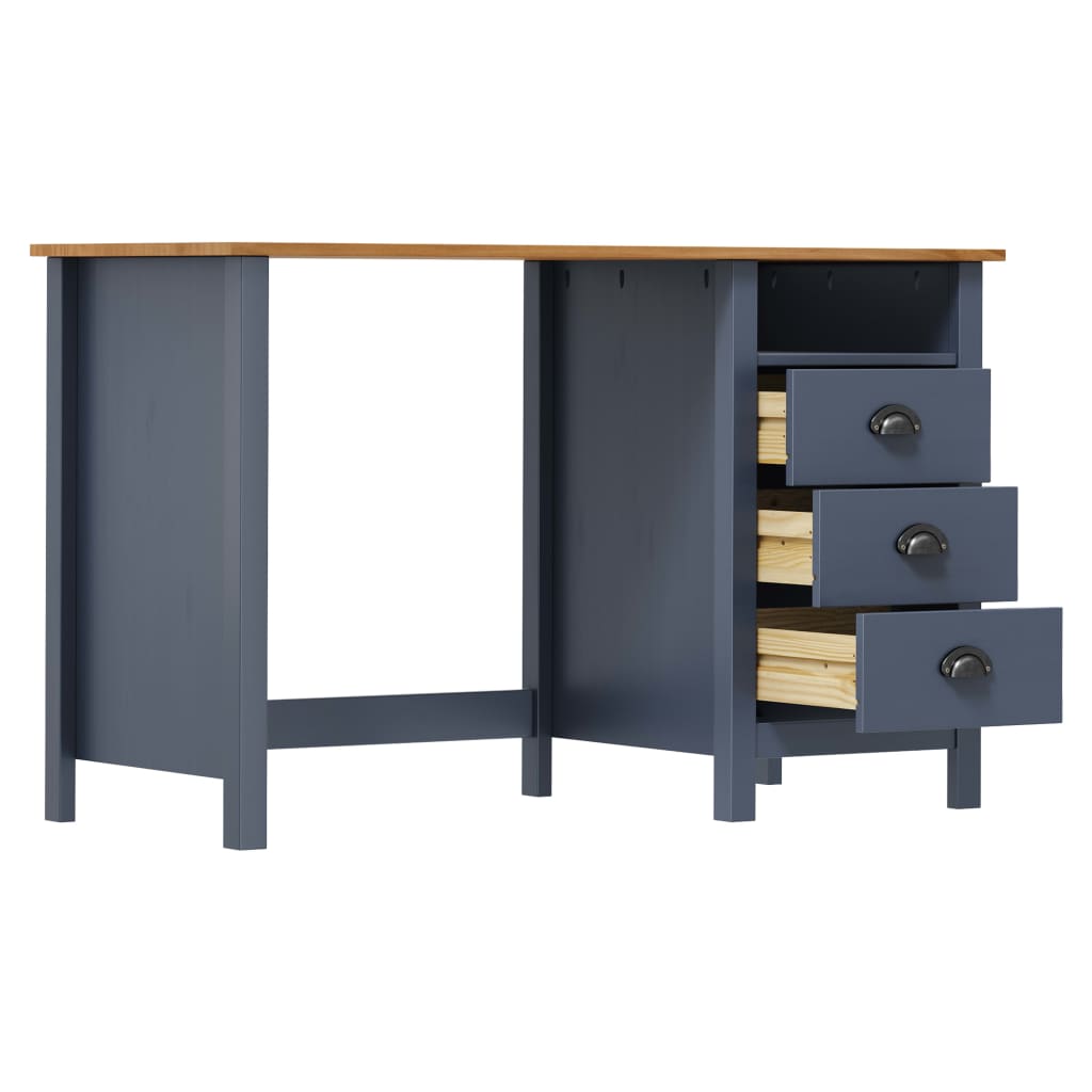 vidaXL Desk Hill with 3 Drawers Grey 120x50x74 cm Solid Pine Wood