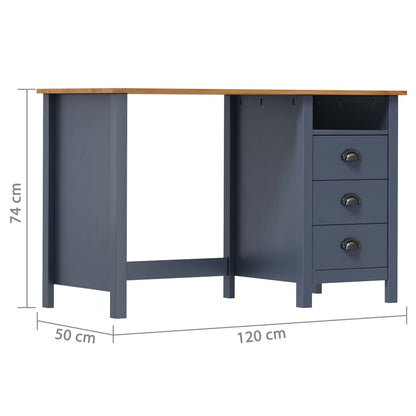 vidaXL Desk Hill with 3 Drawers Grey 120x50x74 cm Solid Pine Wood