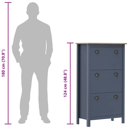 289005 vidaXL Shoe Cabinet "Hill" Grey 72x35x124 cm Solid Pine Wood