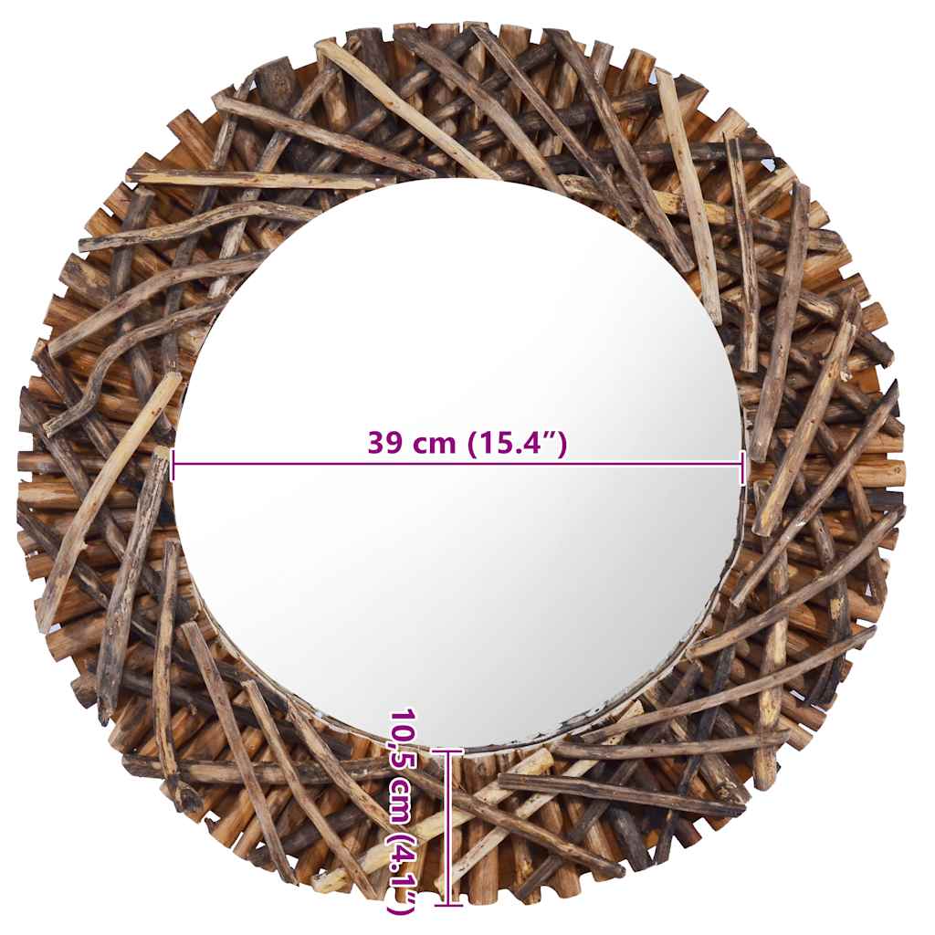 vidaXL Wall Mirror 60 cm Teak Round