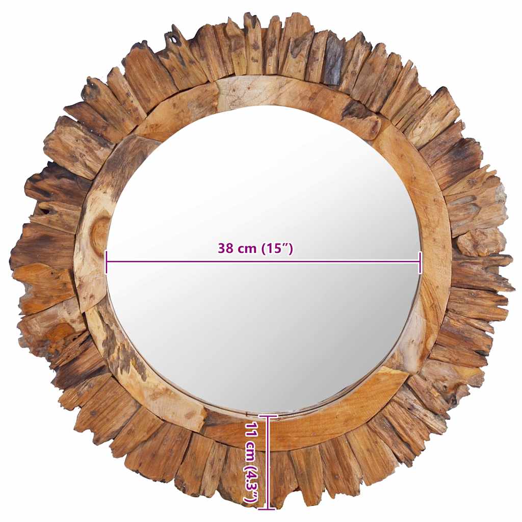 288804 vidaXL Wall Mirror 60 cm Teak Round