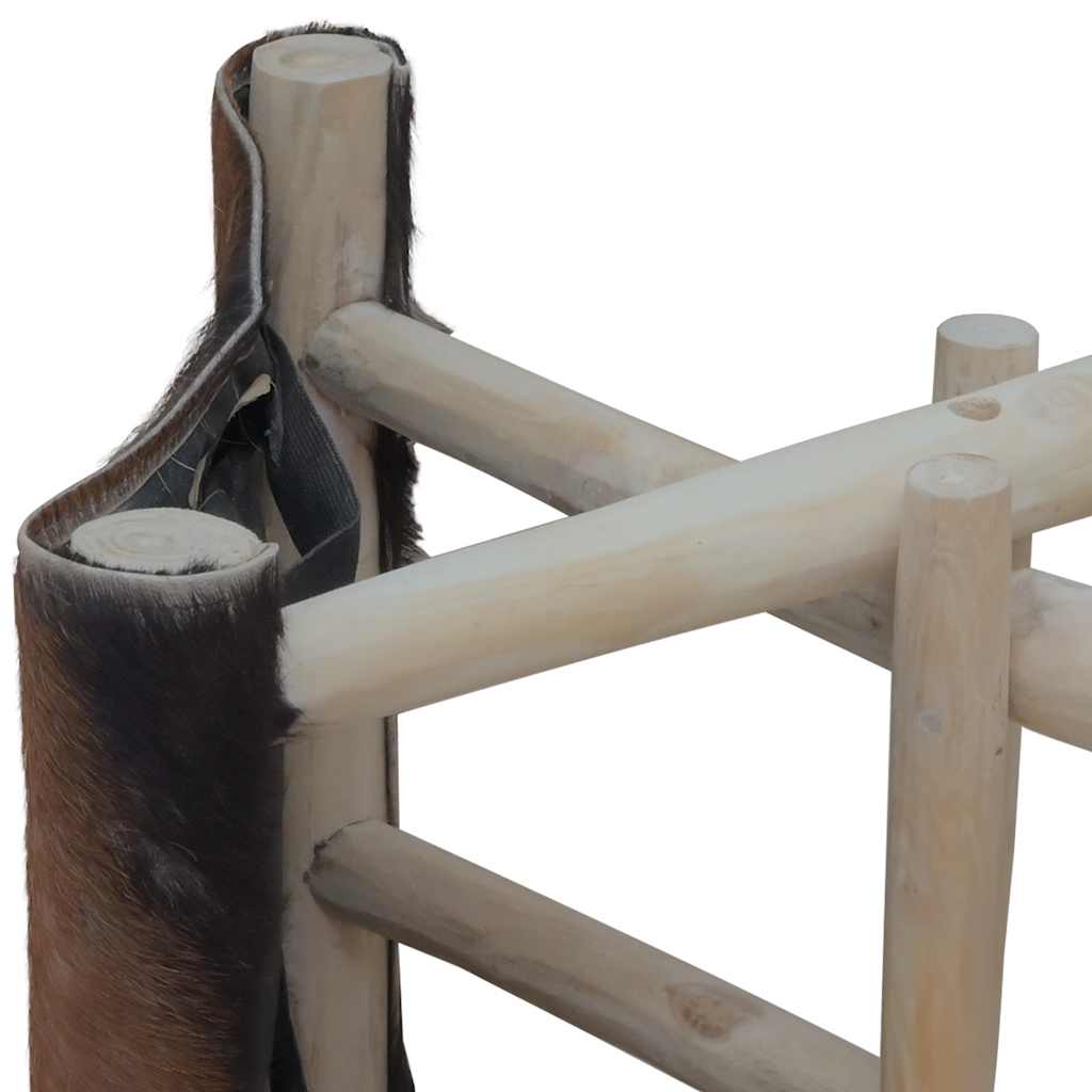 vidaXL Folding Stool Goatskin Leather and Solid Teak Wood