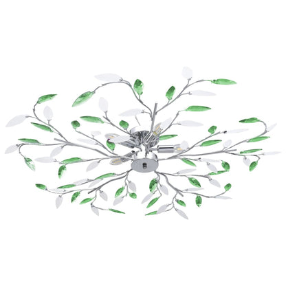 vidaXL Ceiling Lamp with Acrylic Crystal Leaf Arms for 5 E14 Bulbs Green