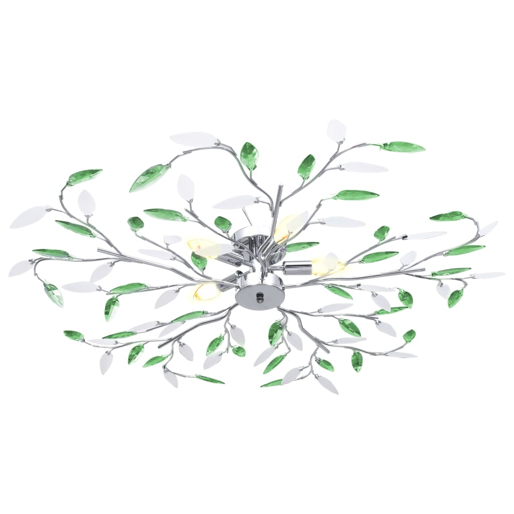 vidaXL Ceiling Lamp with Acrylic Crystal Leaf Arms for 5 E14 Bulbs Green