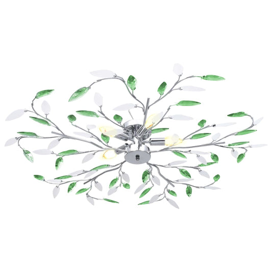 vidaXL Ceiling Lamp with Acrylic Crystal Leaf Arms for 5 E14 Bulbs Green