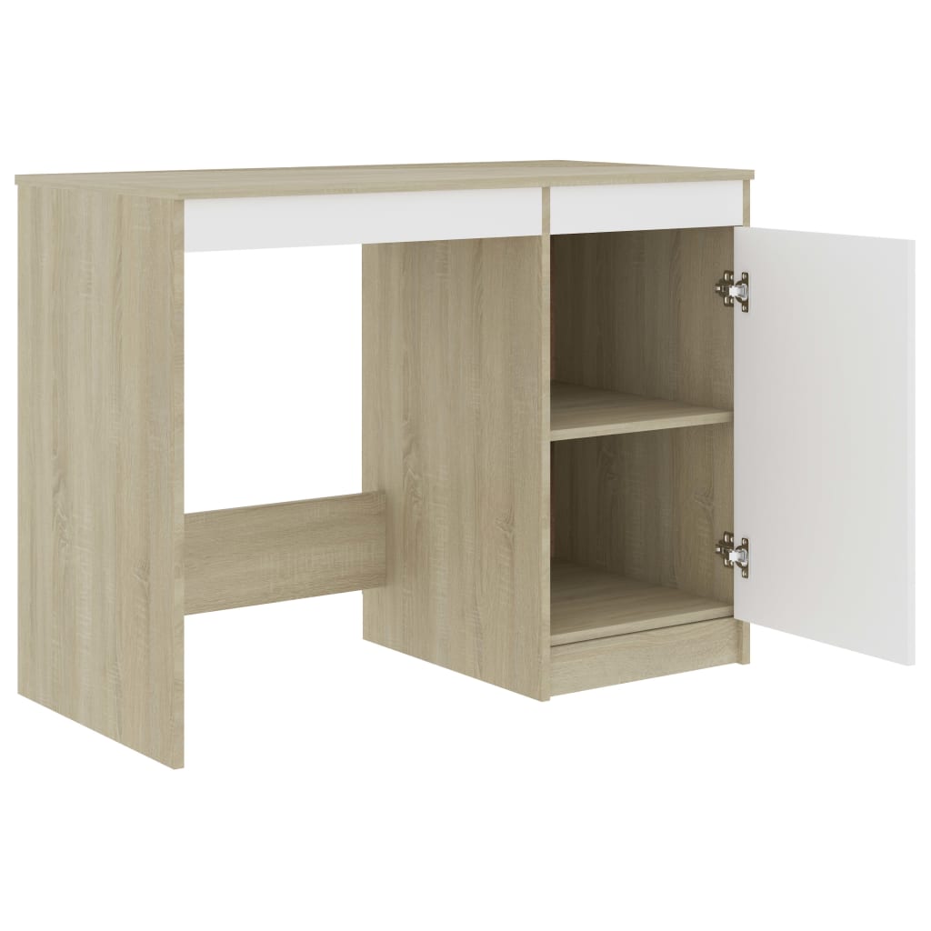 vidaXL Desk White and Sonoma Oak 100x50x76 cm Engineered Wood