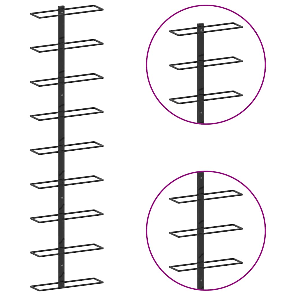 vidaXL Wall-mounted Wine Racks for 18 Bottles 2 pcs Black Iron