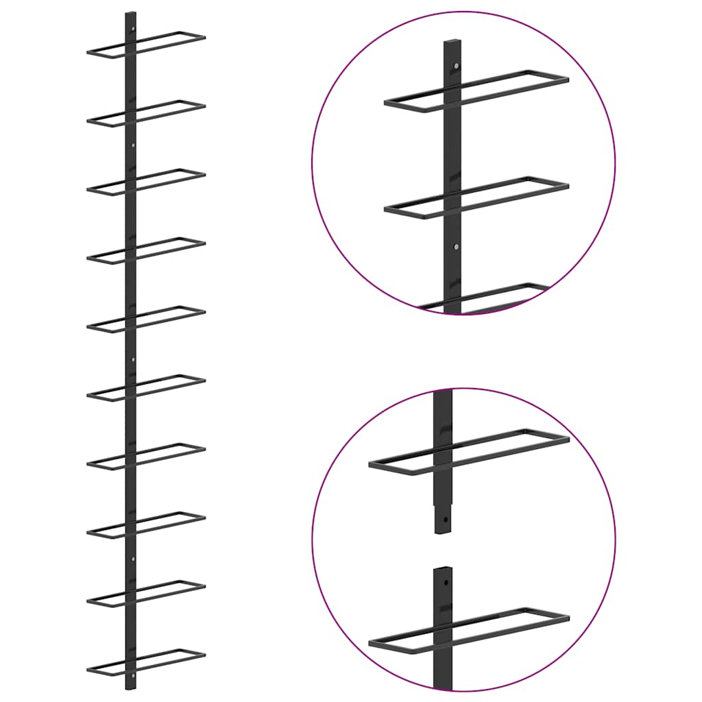 vidaXL Wall-mounted Wine Racks for 20 Bottles 2 pcs Black Metal