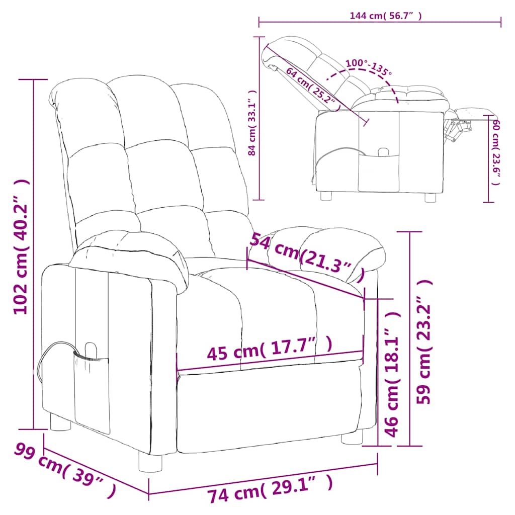 vidaXL Massage Chair Wine Red Fabric