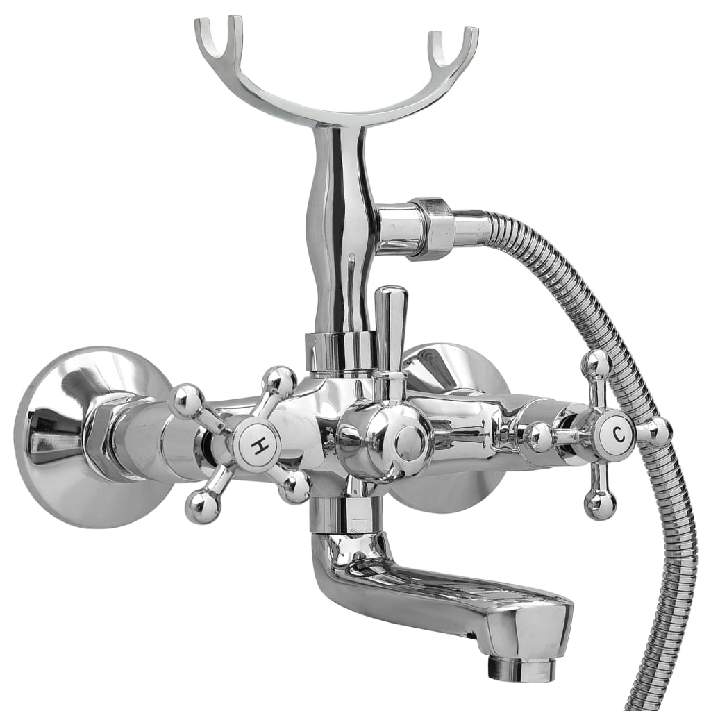 vidaXL 2-Handle Bathtub Faucet + Hand Shower Diverter Chrome Retro