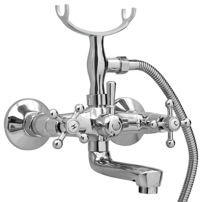 vidaXL 2-Handle Bathtub Faucet + Hand Shower Diverter Chrome Retro