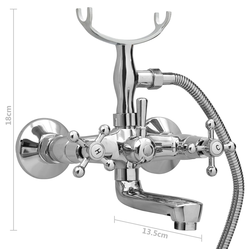 vidaXL 2-Handle Bathtub Faucet + Hand Shower Diverter Chrome Retro