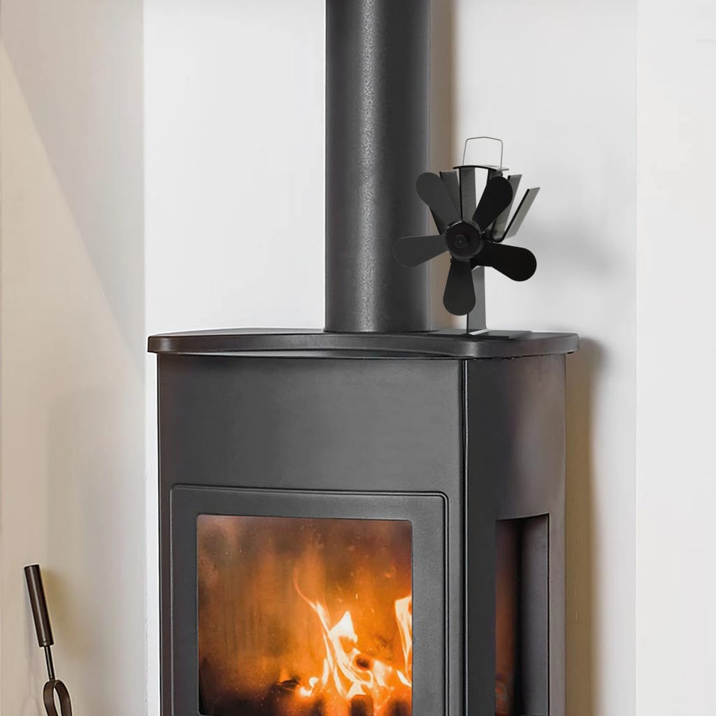 vidaXL Heat Powered Stove Fan 5 Blades Black