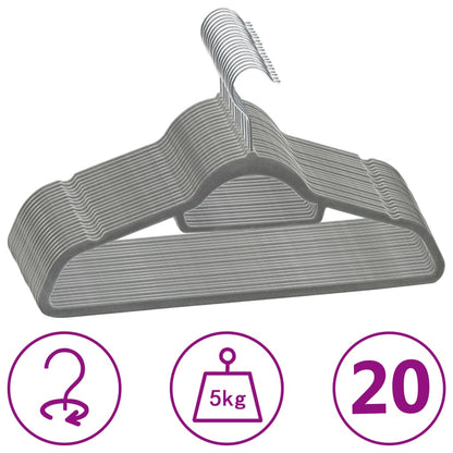 vidaXL 20 pcs Clothes Hanger Set Anti-slip Grey Velvet