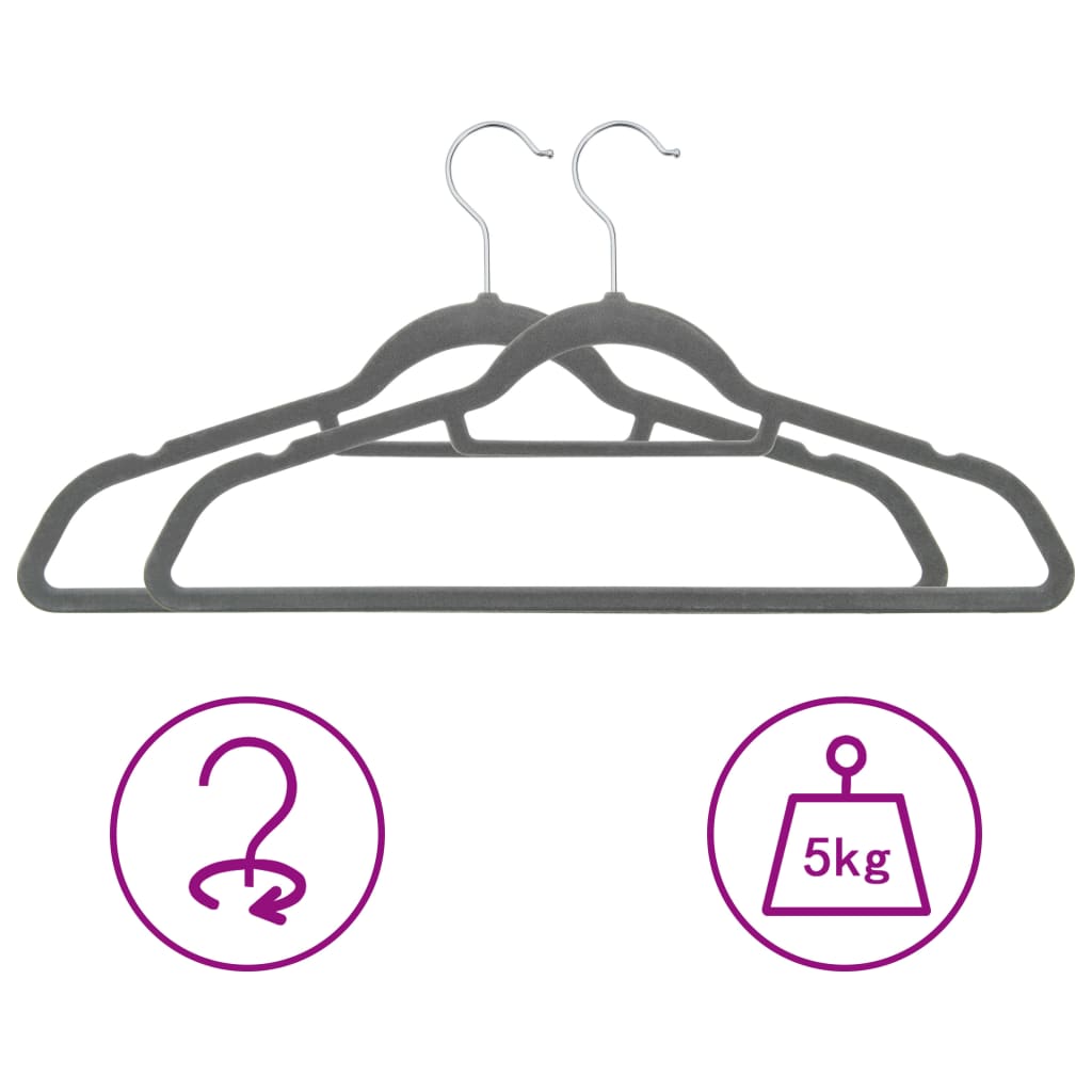 vidaXL 20 pcs Clothes Hanger Set Anti-slip Grey Velvet